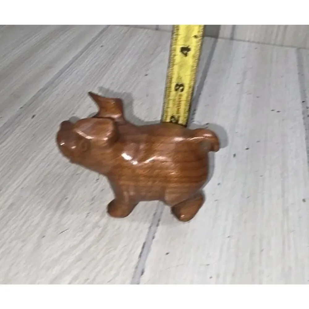 Vtg 1993 Wood Hand Carved Pig Figurine Artist Signed Farm Animal Whimsy Cute